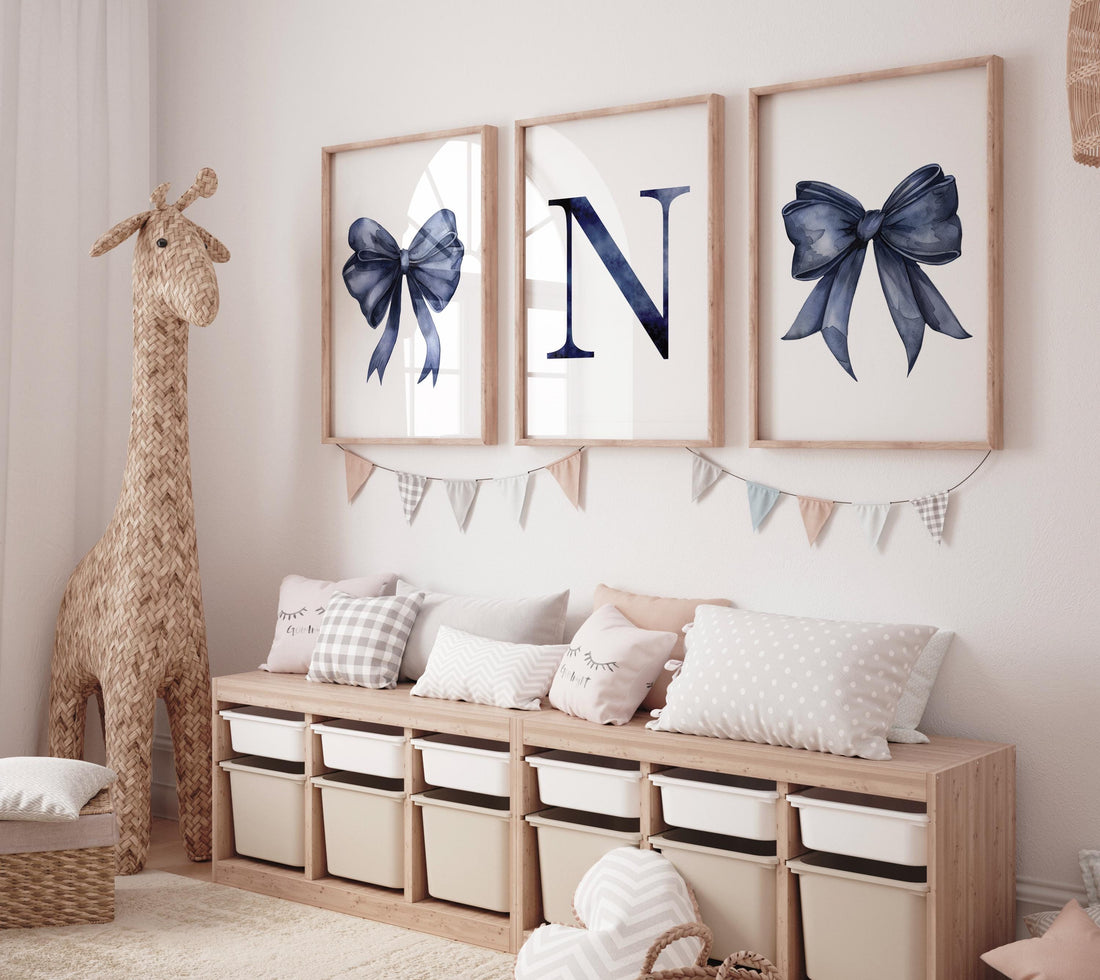 Bow print wall art, Bow nursery print, navy Blue Bow nursery wall art, bow nursery art, bow nursery decor, bow print wall art, navy nursery