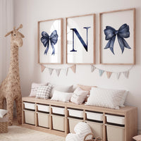 Bow print wall art, Bow nursery print, navy Blue Bow nursery wall art, bow nursery art, bow nursery decor, bow print wall art, navy nursery