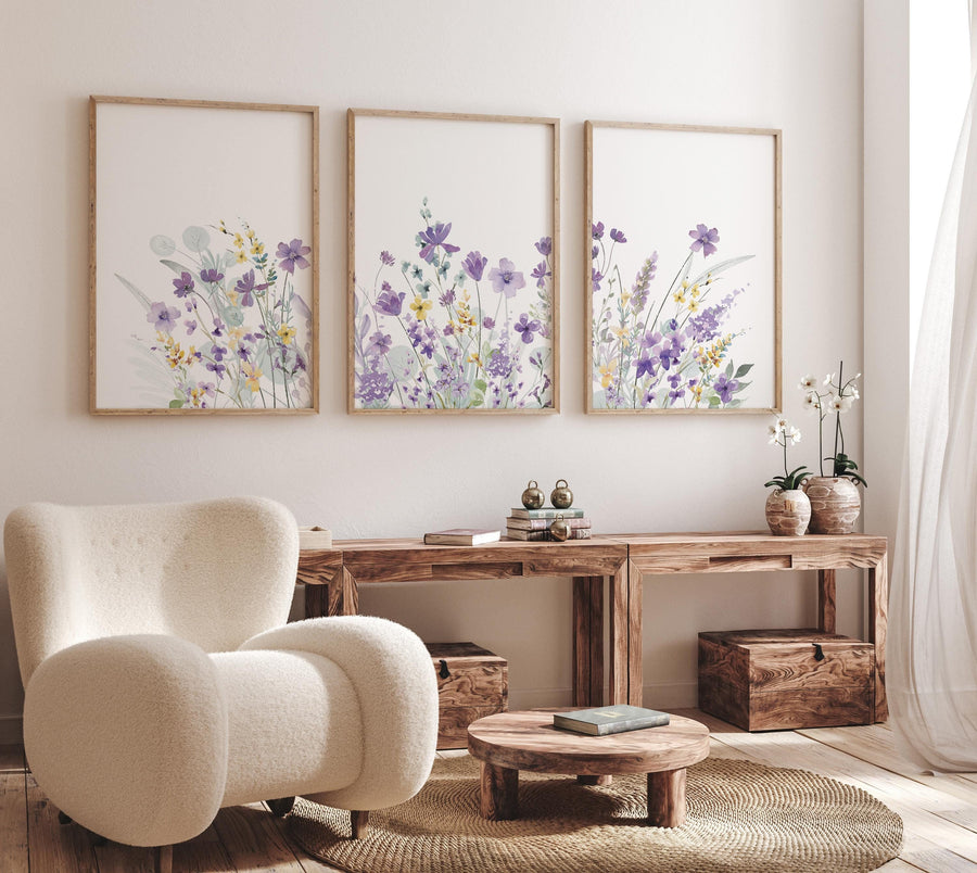 Purple flower nursery decor, wildflower nursery, girls room decor, Nursery decor girl, purple and yellow, lavender nursery, lilac nursery