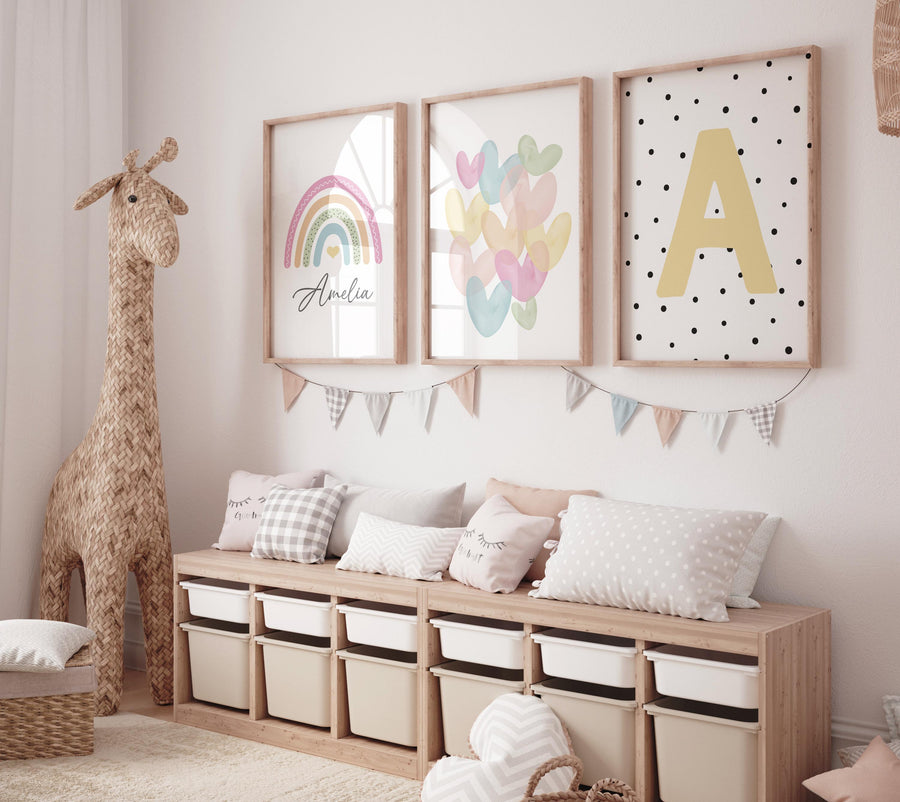 Nursery prints rainbow, girl nursery, pastel nursery, Nursery decor girl, nursery wall art, heart print, rainbow print, boho prints