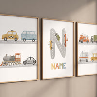 Transport Vehicle Posters, Boy Room Wall Art, Custom Name Wall Art, Boy Room Trucks Decor, Personalized Transport Nursery, playroom decor