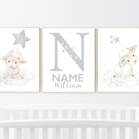 Sheep nursery decor, Gray nursery decor, nursery decor lambs, nursery wall art sheep, moon and cloud wall art nursery gender neutral nursery