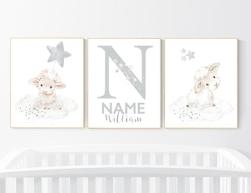 Sheep nursery decor, Gray nursery decor, nursery decor lambs, nursery wall art sheep, moon and cloud wall art nursery gender neutral nursery