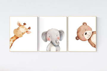 Peek a boo animals, Nursery Art Prints, woodland animals Nursery Print, Peekaboo Bear, Nursery Decor, Neutral Nursery Decor, animal prints