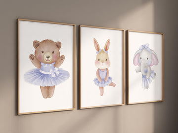 Ballerina animals, baby room decor girl, Elephant nursery, bunny nursery, bear nursery, nursery prints girl, ballet prints, ballet animals