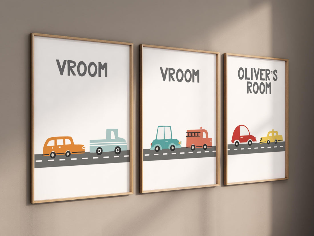 Car wall art, personalized nursery, boy room decor, vehicle nursery, transportation nursery, Boys bedroom decor, playroom decor