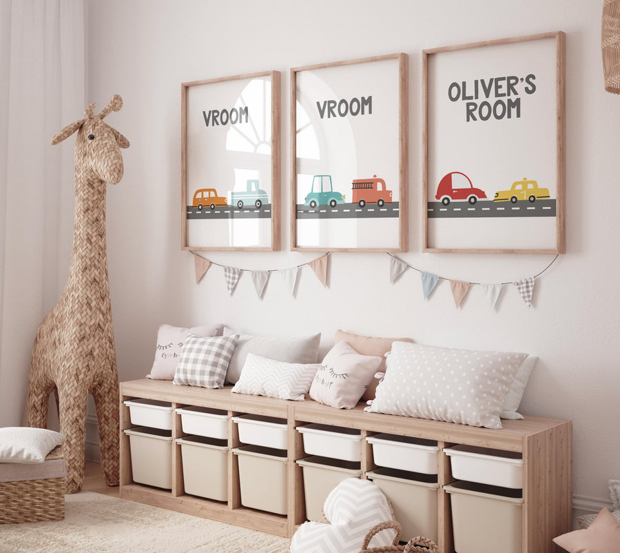 Car wall art, personalized nursery, boy room decor, vehicle nursery, transportation nursery, Boys bedroom decor, playroom decor