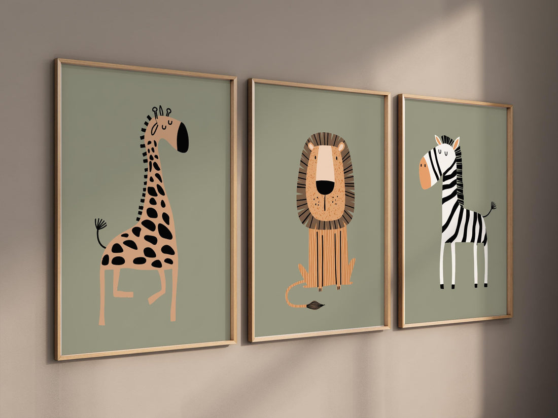 Safari Nursery Wall Prints, Boho Nursery Prints, jungle animals, Sage Green Nursery Art, animal Nursery Decor, animal prints