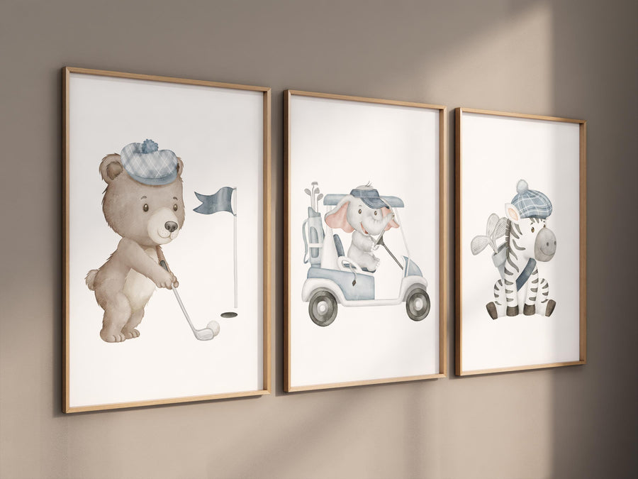 Golf Nursery decor, sports Nursery Prints, Golf Safari animals, Baby Animal Prints, Jungle Animal Nursery, golf prints, sport animals