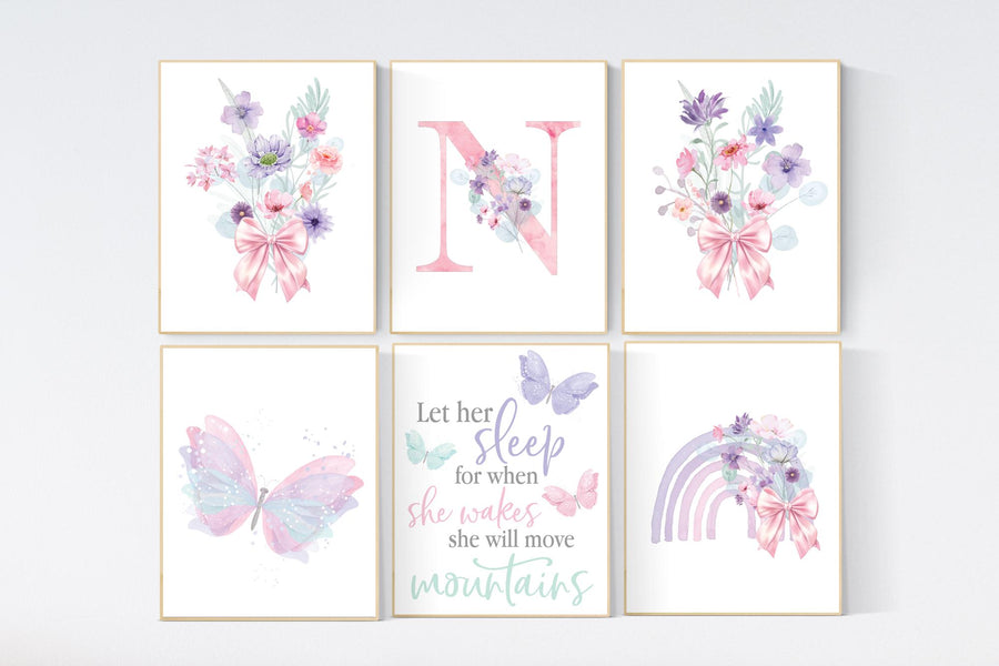 Nursery decor girl wildflower, butterfly nursery, floral nursery, nursery decor girl butterflies, flower nursery, bow print, rainbow nursery