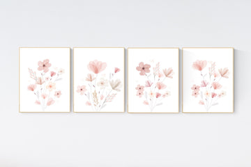 Boho Botanical Prints, girl nursery decor, Wildflower Nursery, floral nursery, blush pink, Wild Flowers, Flower Nursery, blush nursery