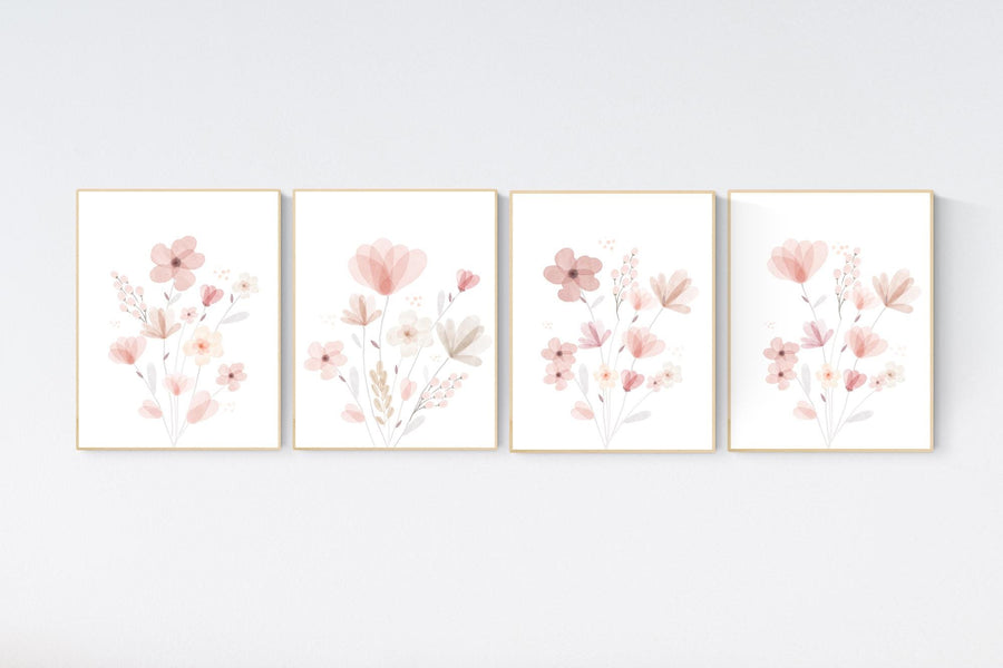 Boho Botanical Prints, girl nursery decor, Wildflower Nursery, floral nursery, blush pink, Wild Flowers, Flower Nursery, blush nursery