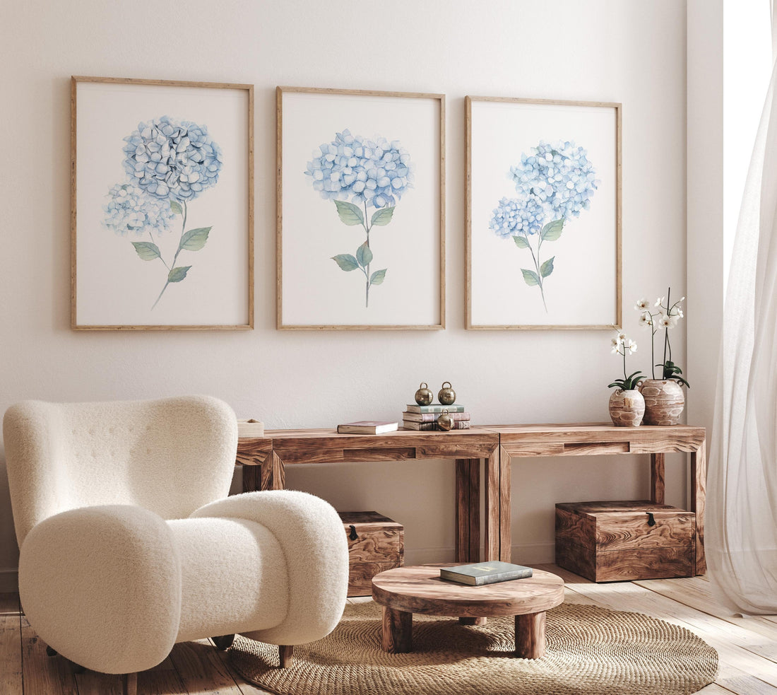 Blue Hydrangea wall art, Botanical Print, Light Blue Hydrangea, Watercolor flower Print, Boho Floral print, flower print, nursery wall art