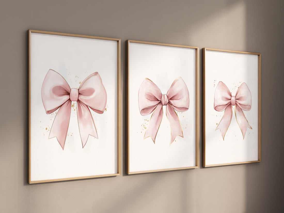 Bow print wall art, Bow nursery print, pink Bow nursery wall art, bow nursery art, bow nursery decor, bow print wall art pink, blush gold