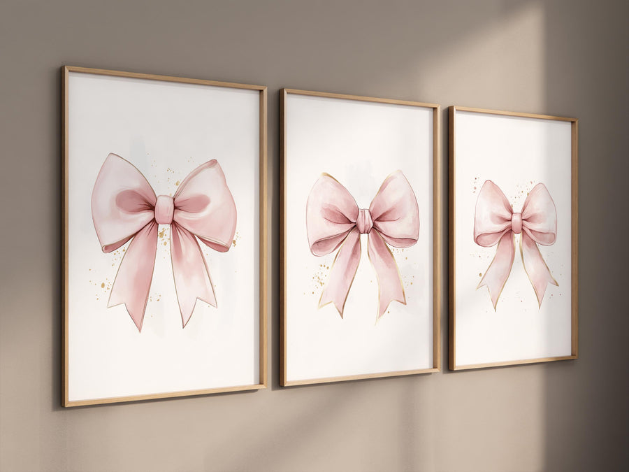 Bow print wall art, Bow nursery print, pink Bow nursery wall art, bow nursery art, bow nursery decor, bow print wall art pink, blush gold