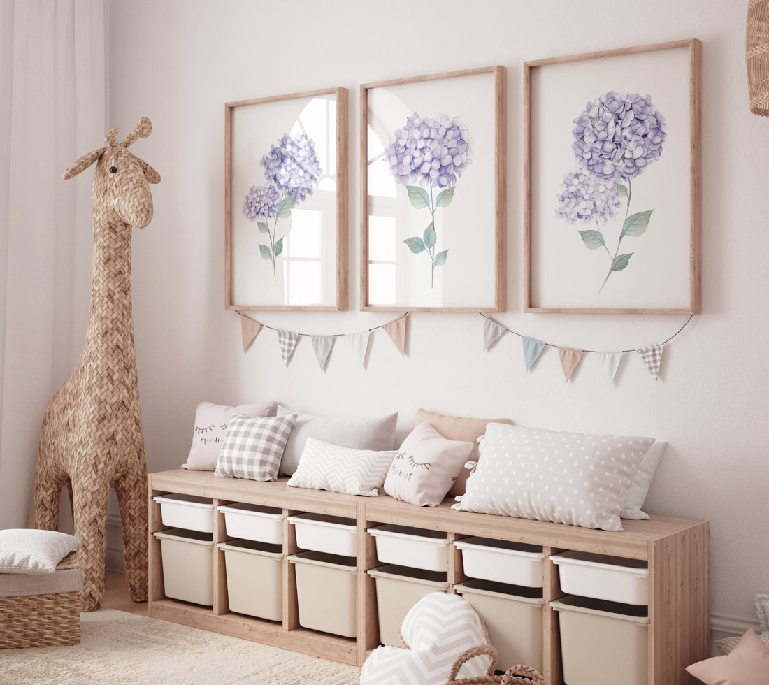 Hydrangea wall art, purple Hydrangea, Botanical Print, Watercolor flower Print, Boho Floral print, flower print, nursery wall art, lilac