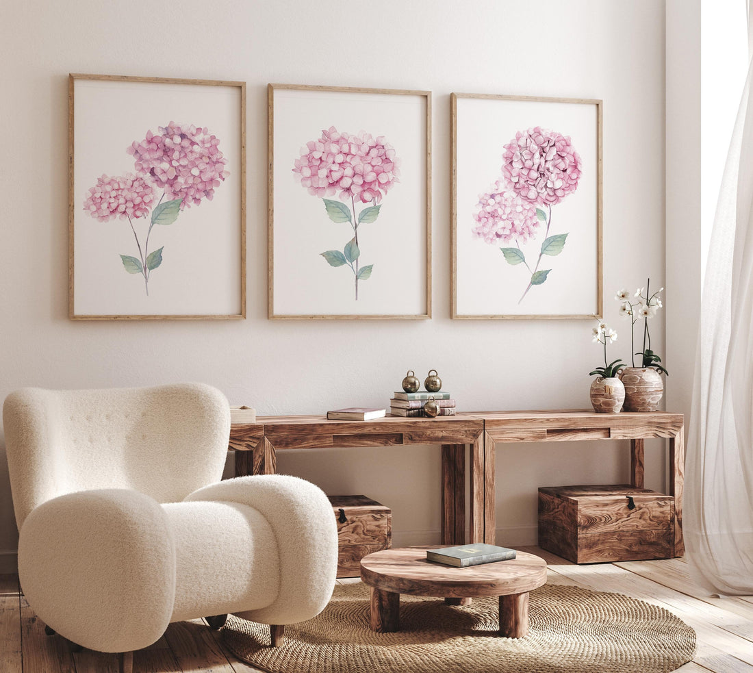 Hydrangea wall art, pink Hydrangea, Botanical Print, Watercolor flower Print, Boho Floral print, flower print, nursery wall art