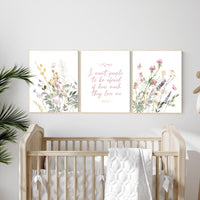 Wildflower print nursery, nursery decor girl wildflower, nursery wall art girl, boho nursery, flower nursery, quote nursery, Girl bedroom