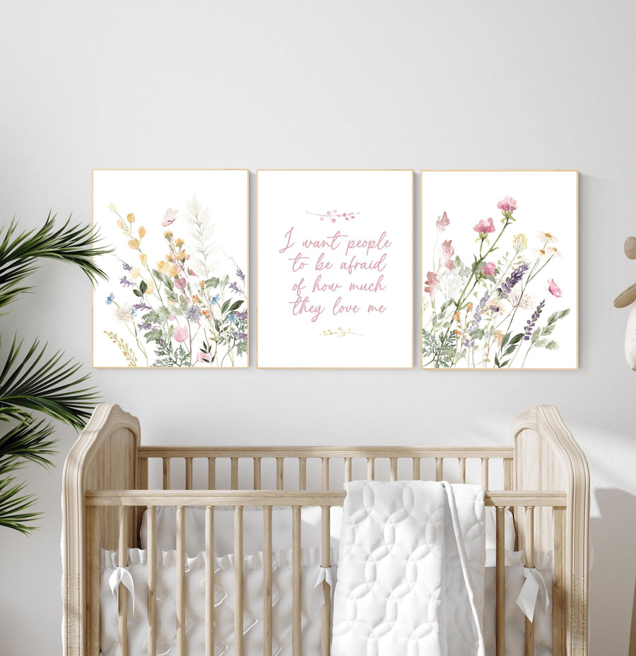 Wildflower print nursery, nursery decor girl wildflower, nursery wall art girl, boho nursery, flower nursery, quote nursery, Girl bedroom