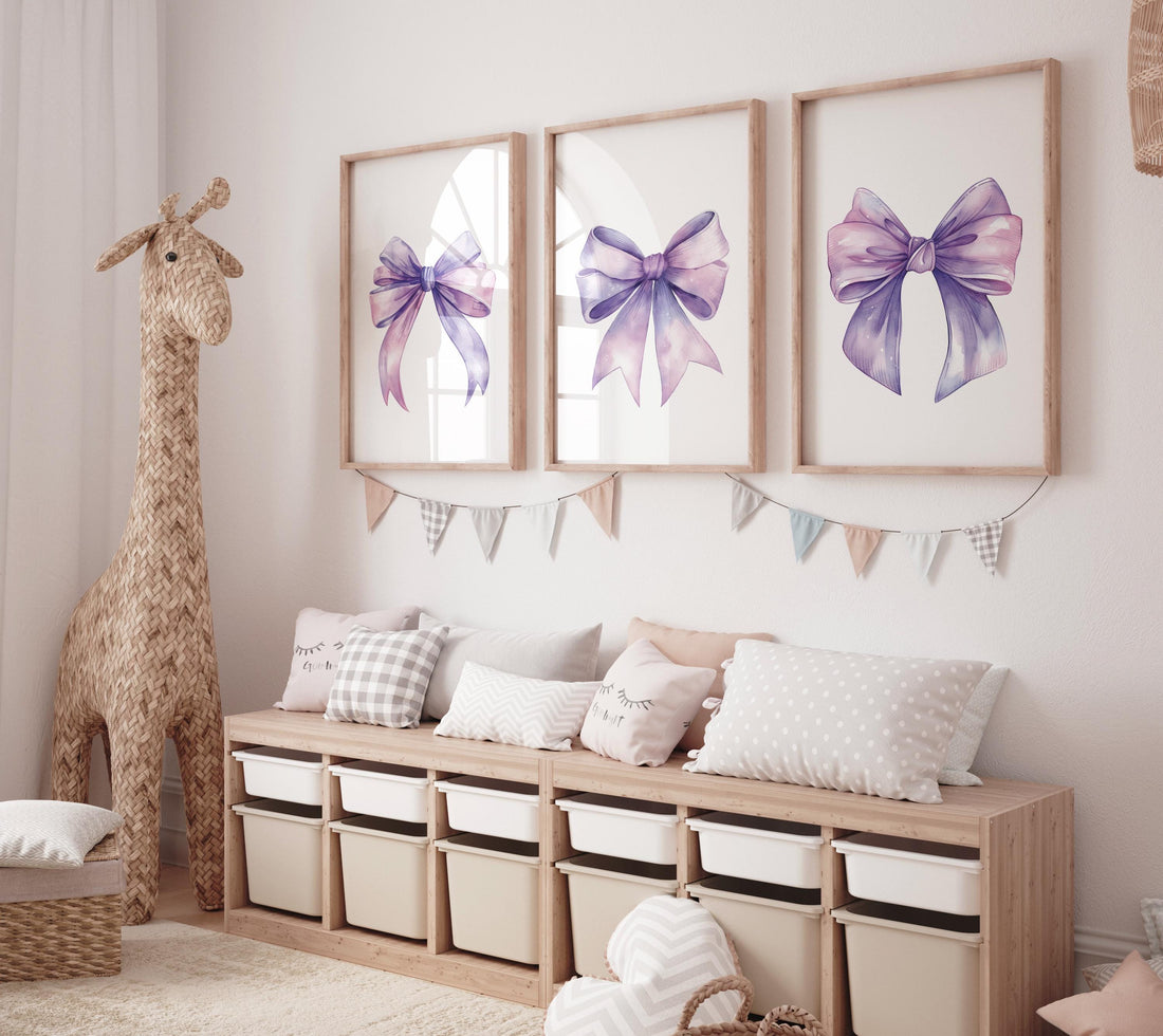 Bow print wall art, Bow nursery print, purple and pink Bow nursery wall art, bow nursery art, bow nursery, lilac nursery, purple pink