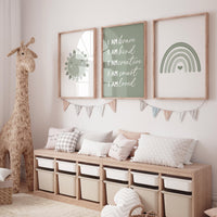 Nursery decor Boho, rainbow nursery, sage nursery, boys room decor, sage green nursery, I am brave, heart print, gender neutral nursery