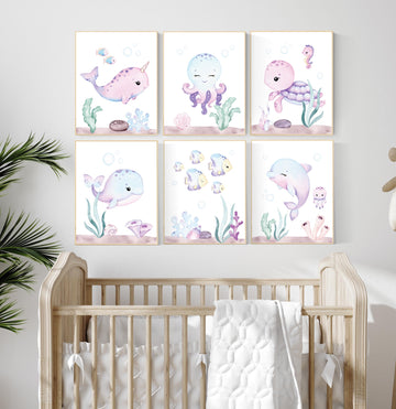 Nursery decor girl, ocean nursery, under the sea nursery, Under the sea wall art, pink nursery, girls room decor, sea nursery decor