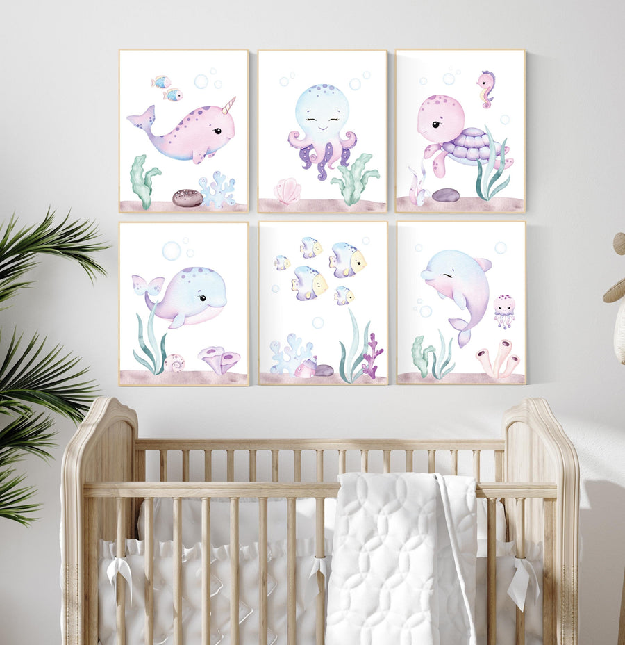 Nursery decor girl, ocean nursery, under the sea nursery, Under the sea wall art, pink nursery, girls room decor, sea nursery decor