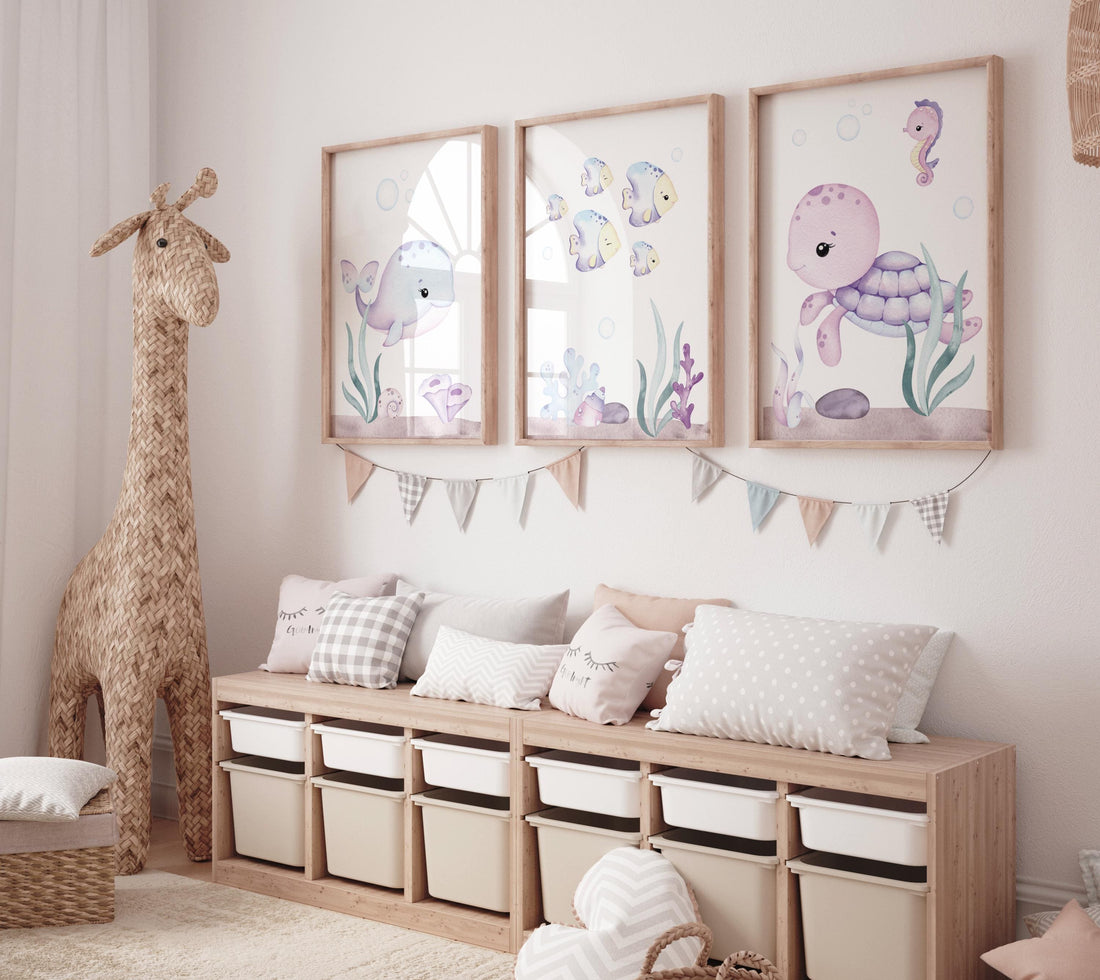 Ocean nursery decor, girl nursery, Nautical nursery print set, under the sea nursery, Under the sea wall art, pink nursery, girls room decor
