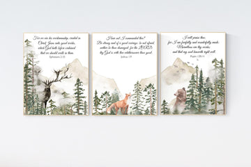 Nursery decor woodland, mountain wall art, tree nursery decor, adventure theme nursery, forest, sage green, bible nursery, verse nursery