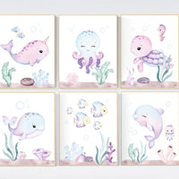 Nursery decor girl, ocean nursery, under the sea nursery, Under the sea wall art, pink nursery, girls room decor, sea nursery decor