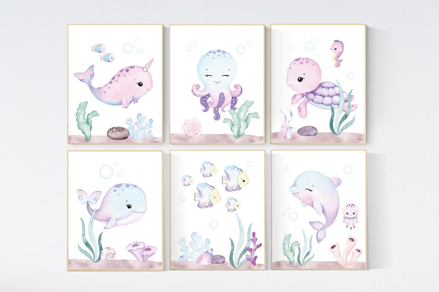Nursery decor girl, ocean nursery, under the sea nursery, Under the sea wall art, pink nursery, girls room decor, sea nursery decor
