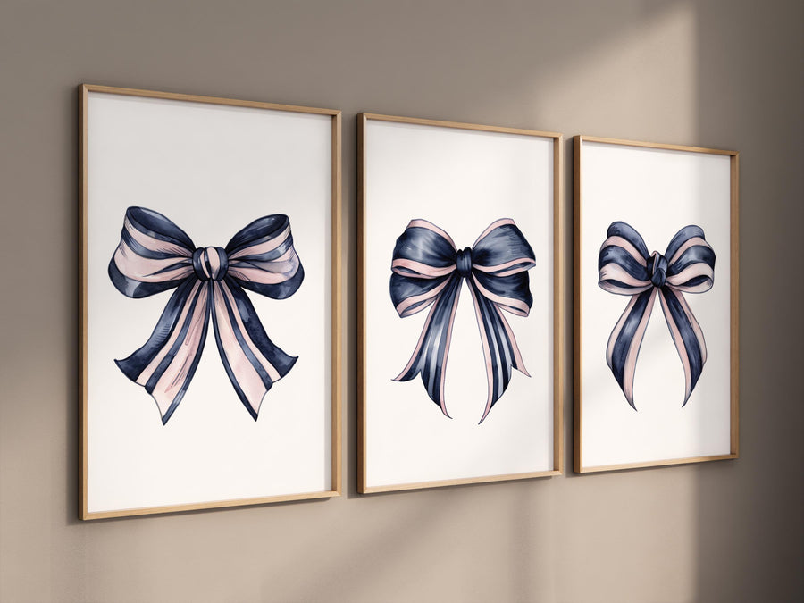 Bow print wall art, Bow nursery print, navy pink, bow nursery art, bow nursery decor, bow print wall art, navy and pink, navy Blue