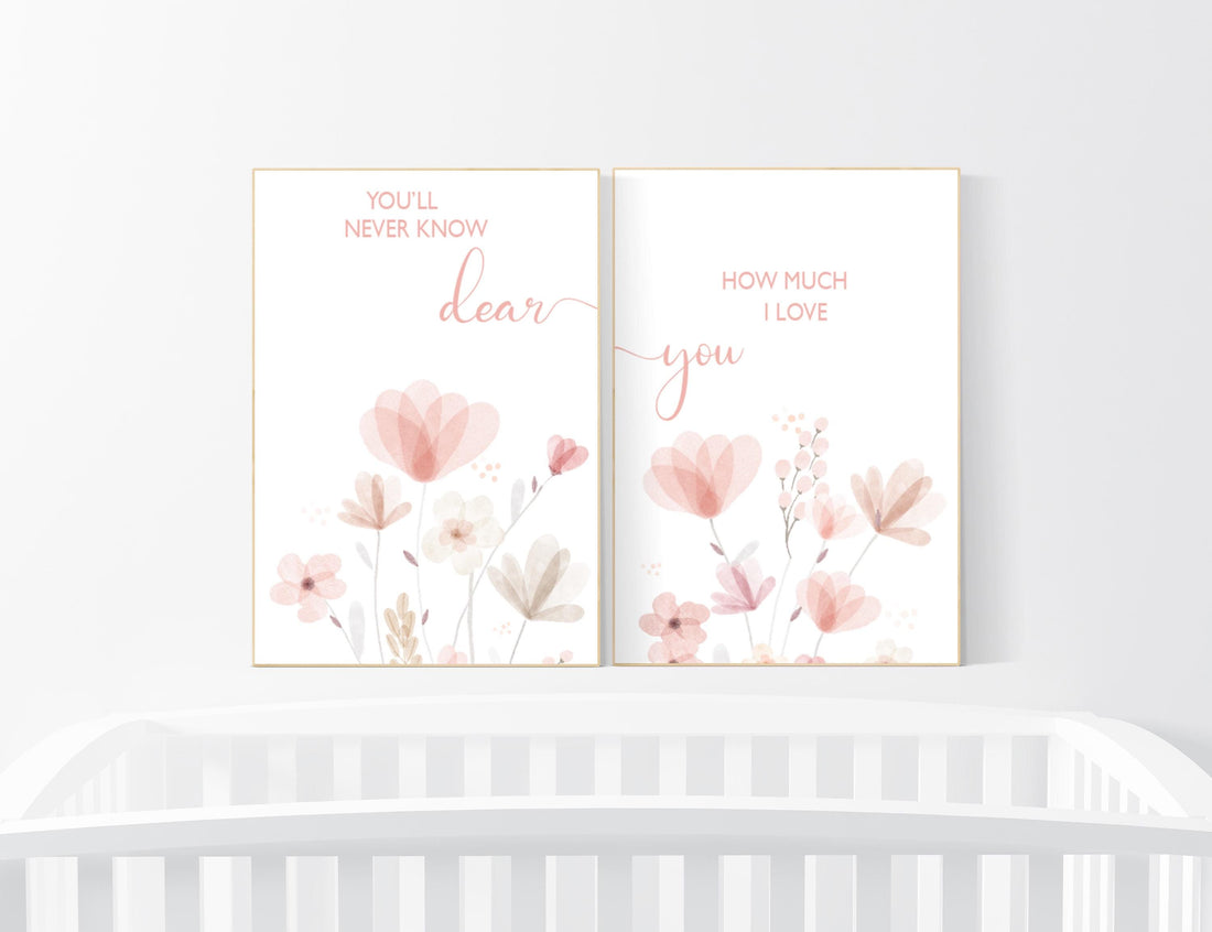 Boho Botanical Prints, girl nursery decor, Wildflower Nursery, floral nursery, blush pink, Wild Flowers, Flower Nursery, blush nursery