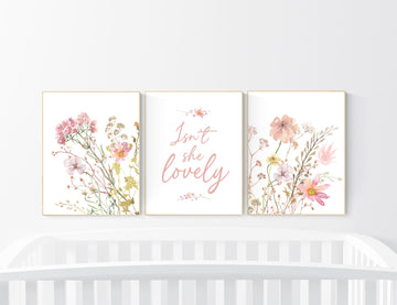 Wildflower print nursery, nursery decor girl wildflower, nursery wall art girl, boho nursery, flower nursery, quote nursery, Girl bedroom