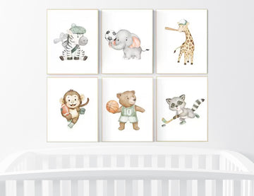Sports nursery decor, Baby Animals Sport, Baby boy sports nursery, Safari nursery decor, football nursery, baseball nursery, golf nursery