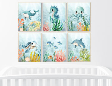 Ocean Animal Prints, Under the Sea Nursery Prints, Sea Animal Wall Art, Playroom Decor, gender neutral nursery, nursery prints, sea themed