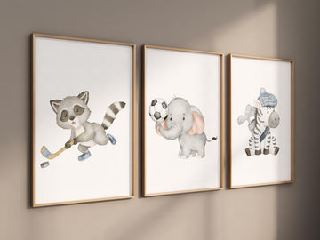 Sports nursery decor, Baby Animals Sport, Baby boy sports nursery, Safari nursery, golf, hockey, soccer animal sports