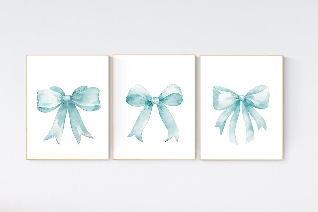 Bow print wall art, Bow nursery print, turquoise nursery wall art, bow nursery art, bow nursery decor, bow print wall art turquoise