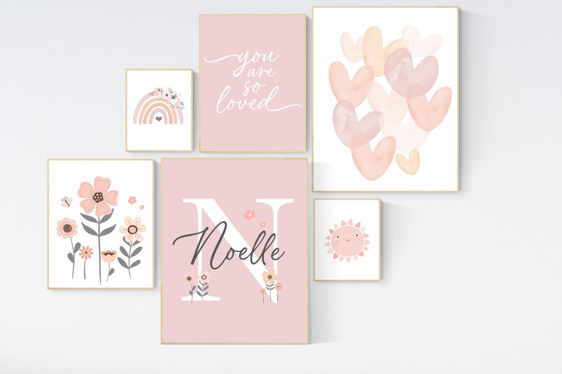 Flower nursery, wildflower nursery, butterfly nursery, Girl bedroom art, name print, girls room decor, blush nursery, baby girl wall art