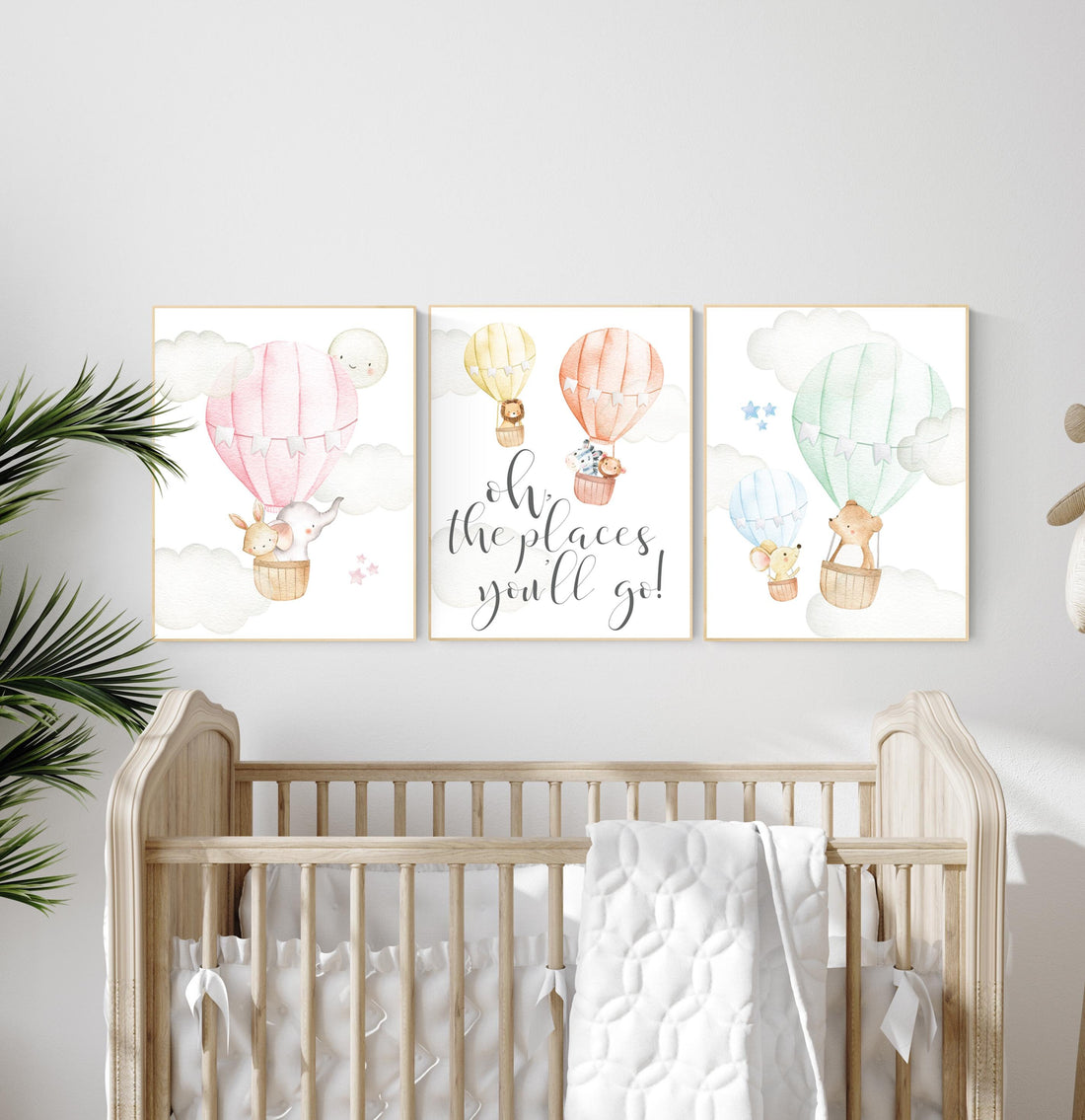 Hot air balloon nursery, Animal nursery, gender neutral, woodland animals, hot air balloons, nursery prints, baby room wall art, set of 3