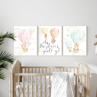 Hot air balloon nursery, Animal nursery, gender neutral, woodland animals, hot air balloons, nursery prints, baby room wall art, set of 3