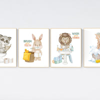 Bathroom prints for kids, bathroom art, Bathroom wall art, kids Bathroom decor, Wash Your Hands, flush the toilet, brush your teeth
