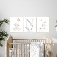 Sheep nursery decor, Gray nursery decor, nursery decor lambs, nursery wall art sheep, moon and cloud wall art nursery gender neutral nursery