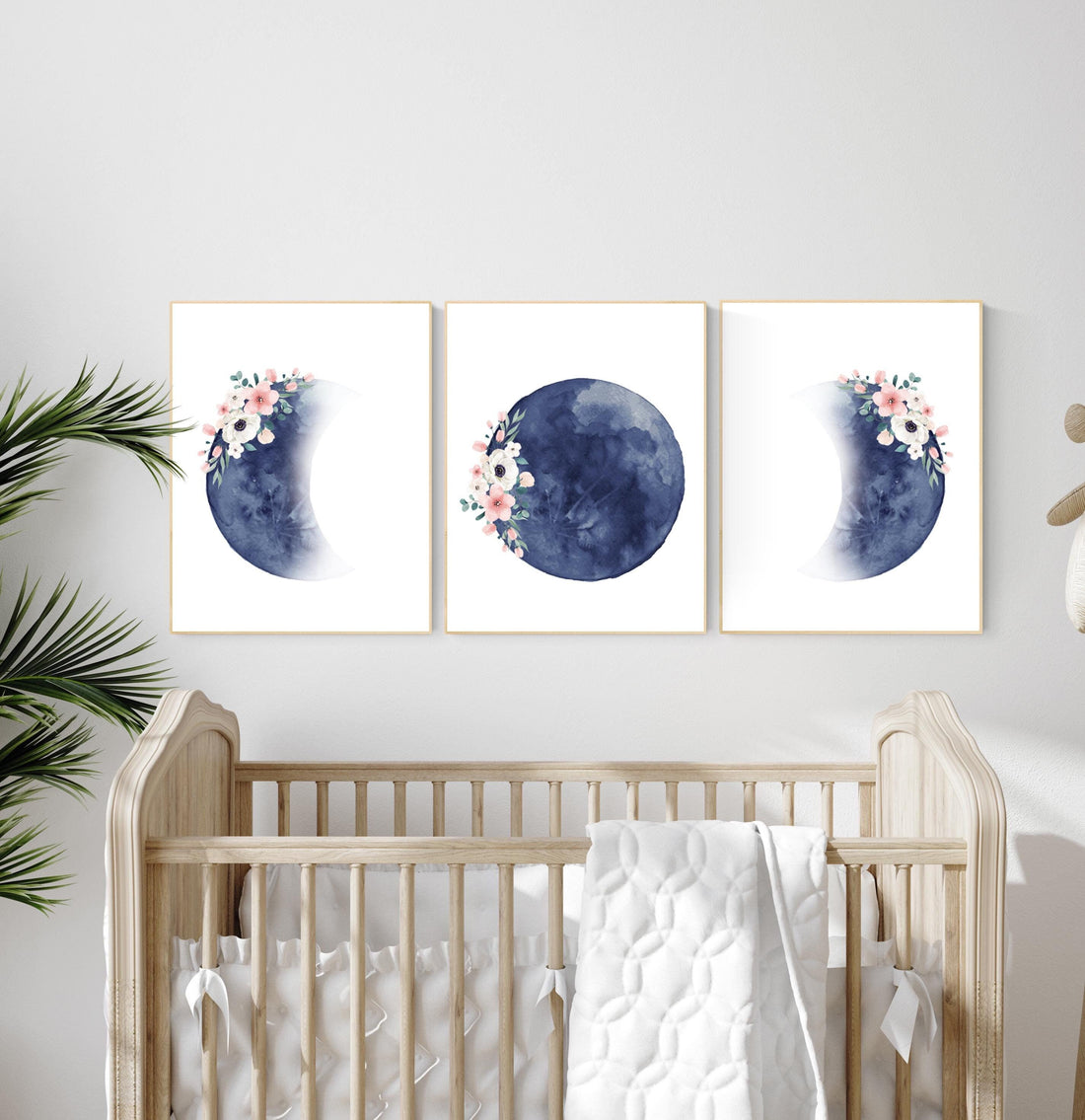 Moon nursery decor, moon print, navy blue nursery, full moon print, gender neutral, moon phases, dark blue, moon nursery, nursery decor