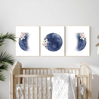 Moon nursery decor, moon print, navy blue nursery, full moon print, gender neutral, moon phases, dark blue, moon nursery, nursery decor