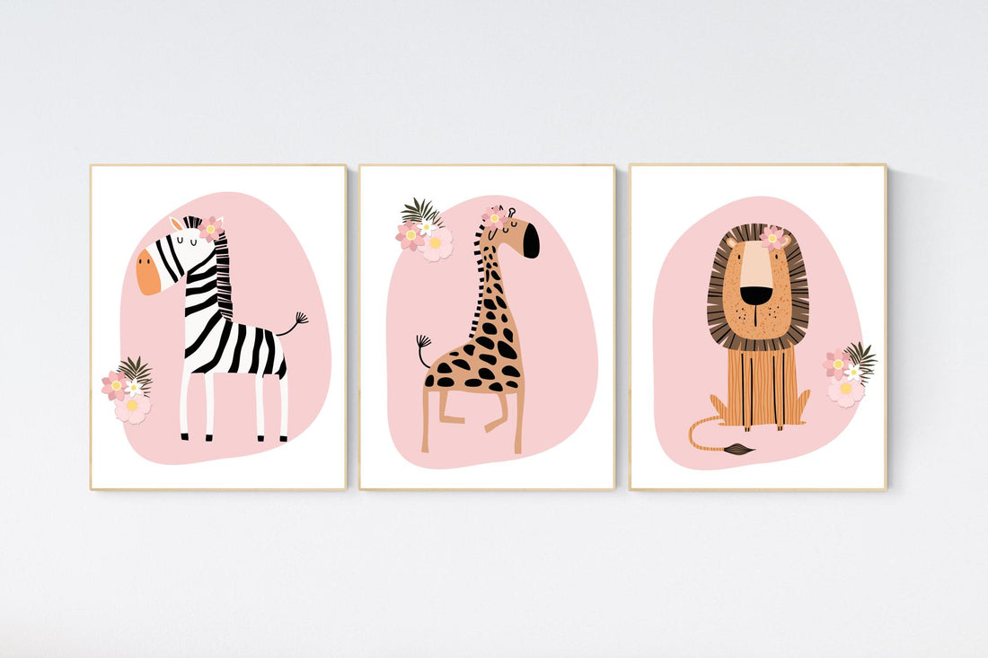 Nursery decor girl, Safari Nursery Wall Prints, Boho Nursery Prints, jungle animals, blush pink nursery, Nursery Art, animal Nursery Decor