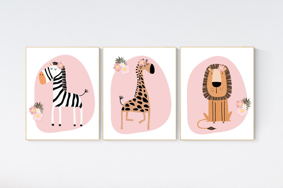 Nursery decor girl, Safari Nursery Wall Prints, Boho Nursery Prints, jungle animals, blush pink nursery, Nursery Art, animal Nursery Decor