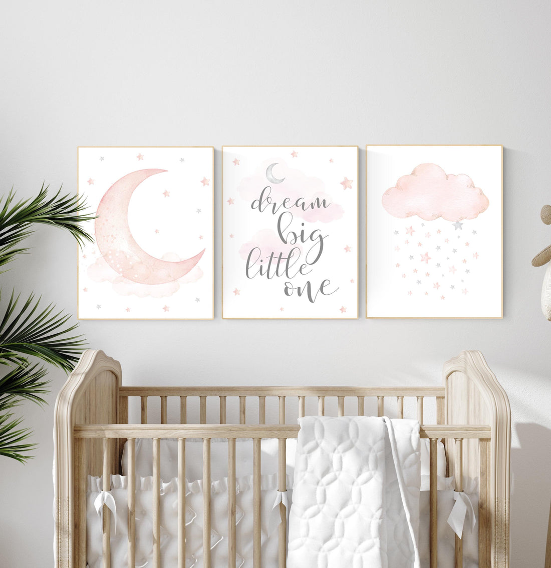Nursery decor girl, Blush pink, cloud, stars, moon, blush nursery wall art, girls nursery wall decor, nursery prints girl, blush prints