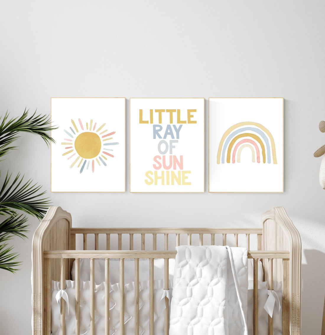 Nursery prints rainbow, mustard yellow and blue, nursery wall decor, rainbow nursery, nursery decor neutral, sunshine