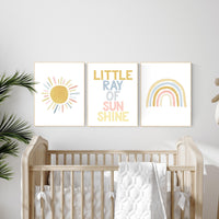 Nursery prints rainbow, mustard yellow and blue, nursery wall decor, rainbow nursery, nursery decor neutral, sunshine